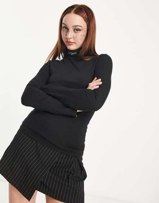 Calvin Klein Jeans - Top met col en lange mouwen in zwart