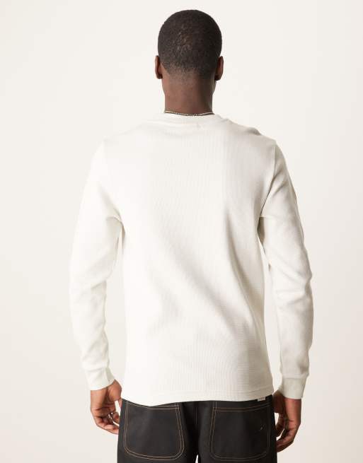 Calvin Klein Jeans - Top met geweven label, wafelstructuur en lange mouwen in gebroken wit, 3 van 4