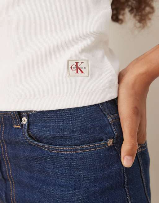 Calvin Klein Jeans - Top sans manches à col polo zippé - Blanc, 3 de 4