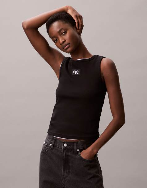 Calvin Klein Jeans - Top senza maniche nero con etichetta - view 1