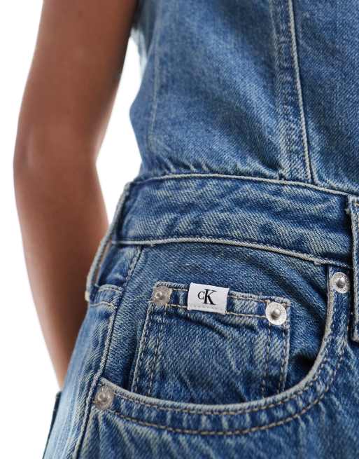 Calvin Klein Jeans – Trägerloses Maxi-Jeanskleid in heller Waschung, 3 von 4