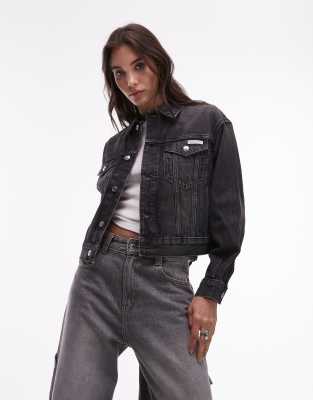 Calvin Klein Jeans - Truckerjacke aus Denim im 90er-Jahre-Stil in Schwarz