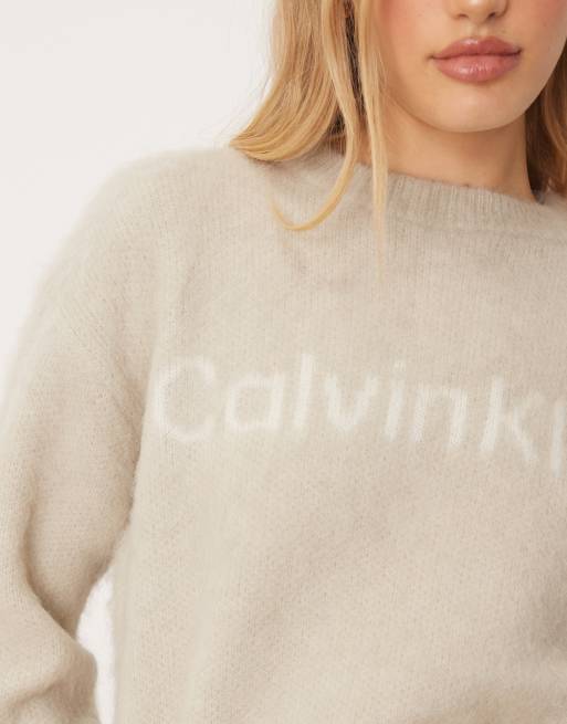 Calvin Klein Jeans - Trui met alpacawol en logo in gebroken wit, 2 van 4