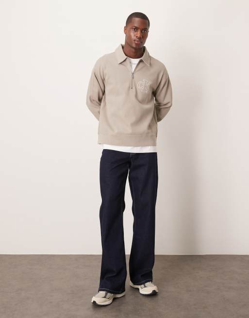 Calvin Klein Jeans - Trui met kraag en logo in kaki, 3 van 4