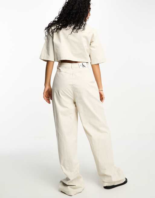 Calvin Klein Jeans - Tuta intera multitasche color crema con cut-out sul retro, 4 di 4