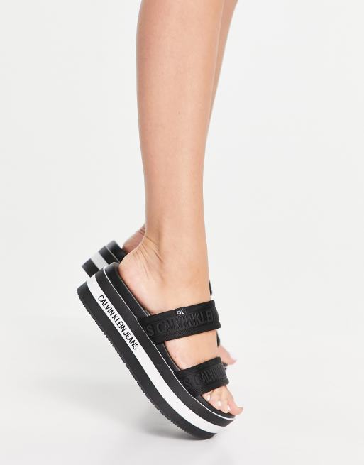 Calvin klein black wedge shop sandal