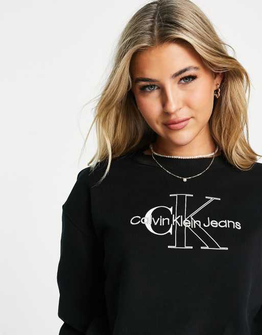 Crew Neck Ck Black Jumper Calvin Klein Ribbed Pullover Black