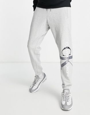 Calvin Klein Jeans two tone monogram joggers in grey