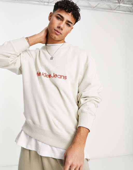 Calvin Klein Jeans relaxed fit sweatshirt in cream with monogram