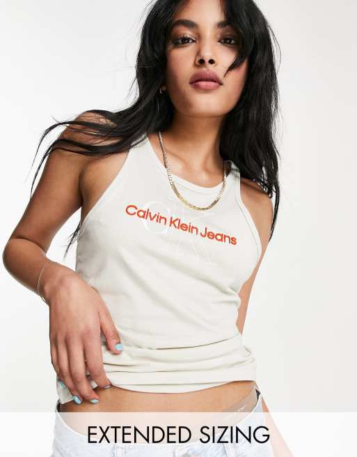 Calvin Klein Jeans two tone monogram tank top in beige | ASOS