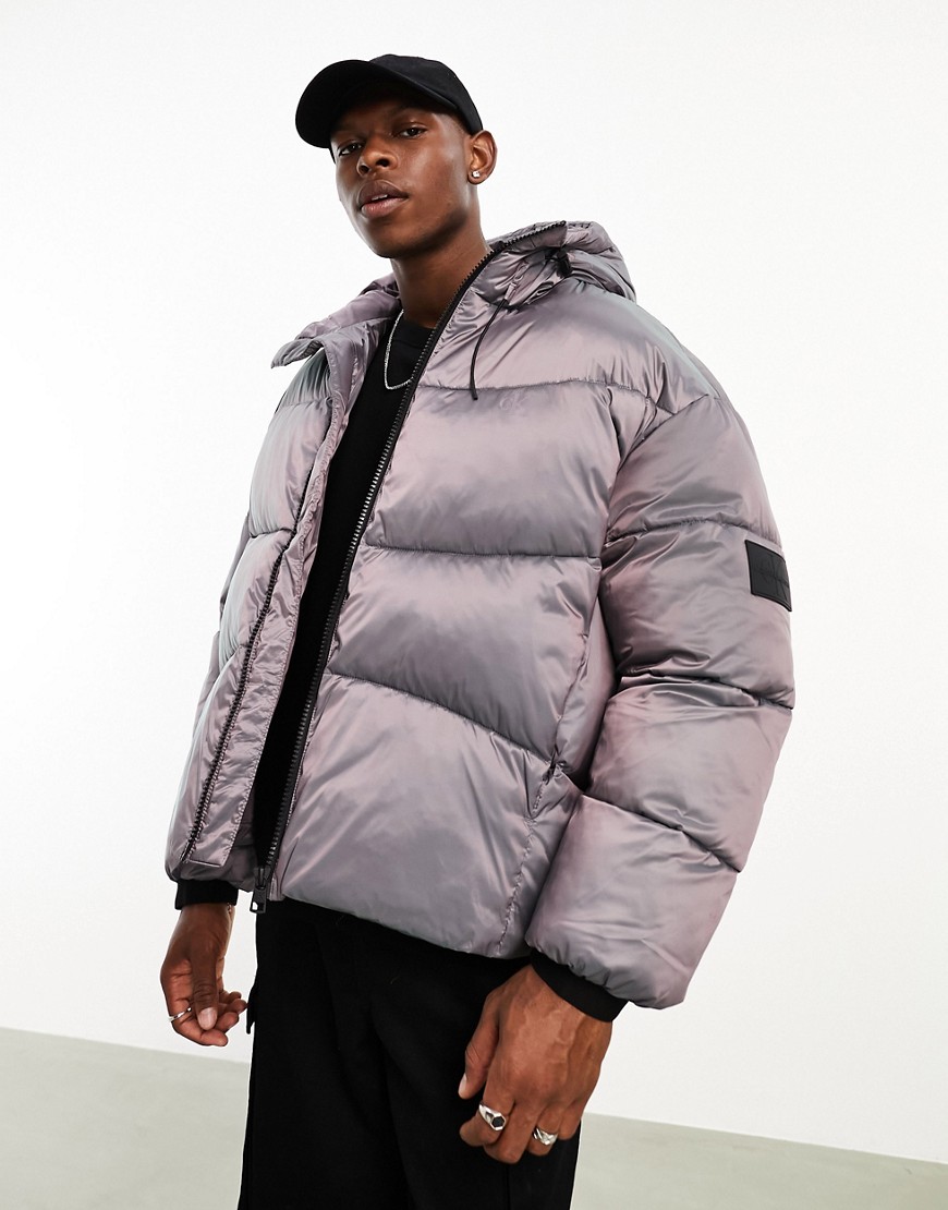 Calvin Klein Jeans Est.1978 Two-tone Ripstop Puffer Jacket In Iridescent Purple
