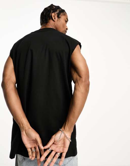 Calvin Klein Jeans unisex box logo tank t-shirt in black, 4 of 4