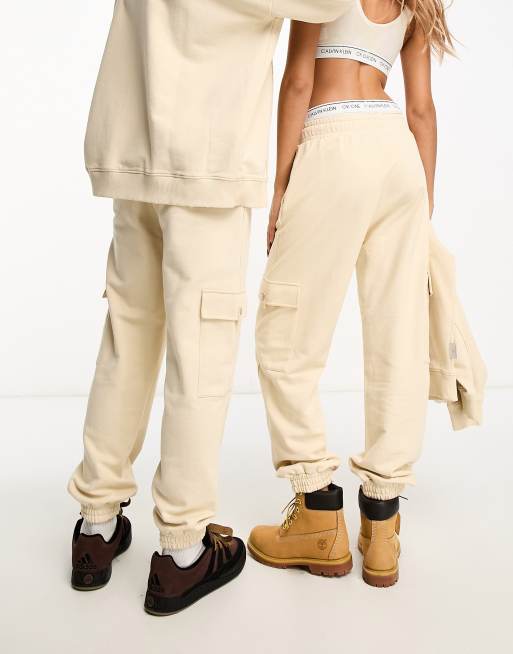 Calvin Klein Jeans Unisex seaming oversized hoodie and jogger set in beige  - exc