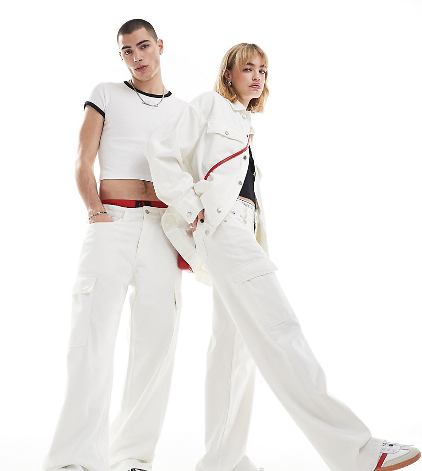Calvin Klein Jeans Unisex co-ord 90s loose cargo jeans in white wash - ASOS Exclusive