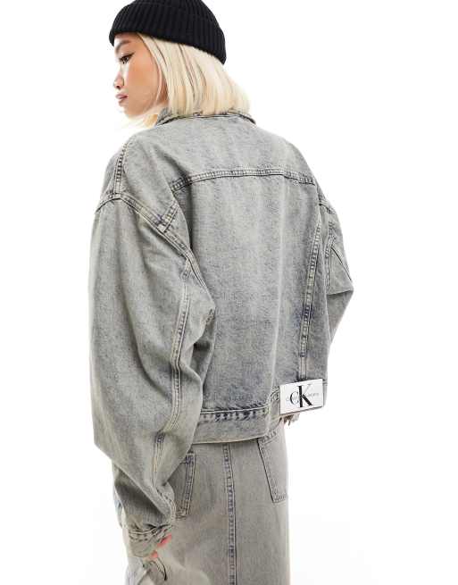 Calvin Klein Jeans Unisex co-ord boxy denim jacket in mid wash