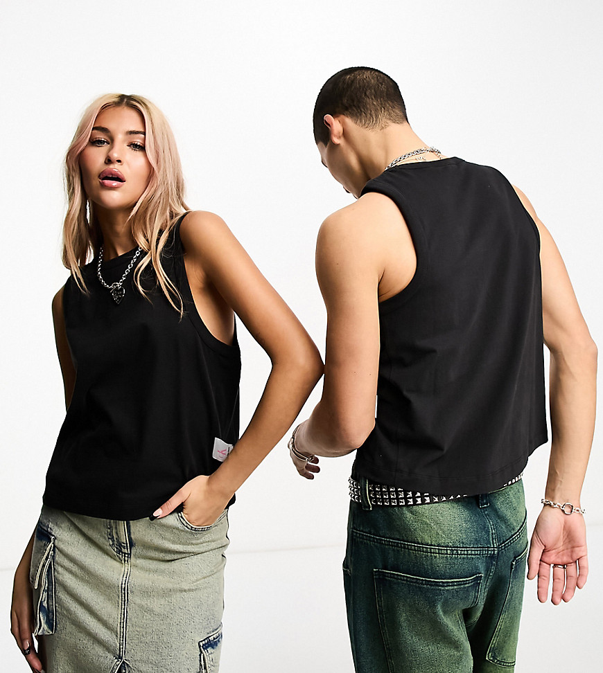 Calvin Klein Jeans Unisex cropped seaming tank top in black - exclusive to ASOS
