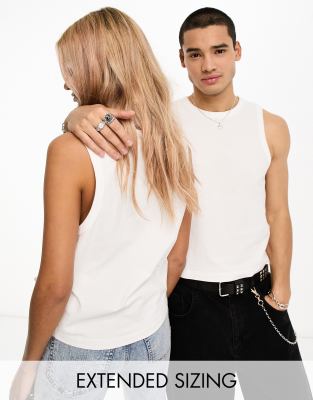 Calvin Klein Jeans Unisex cropped seaming tank top in white - exclusive to ASOS