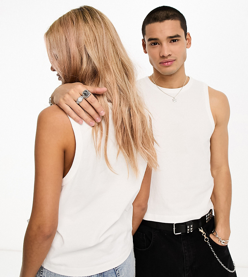 Calvin Klein Jeans Unisex cropped seaming vest in white - exclusive to ASOS