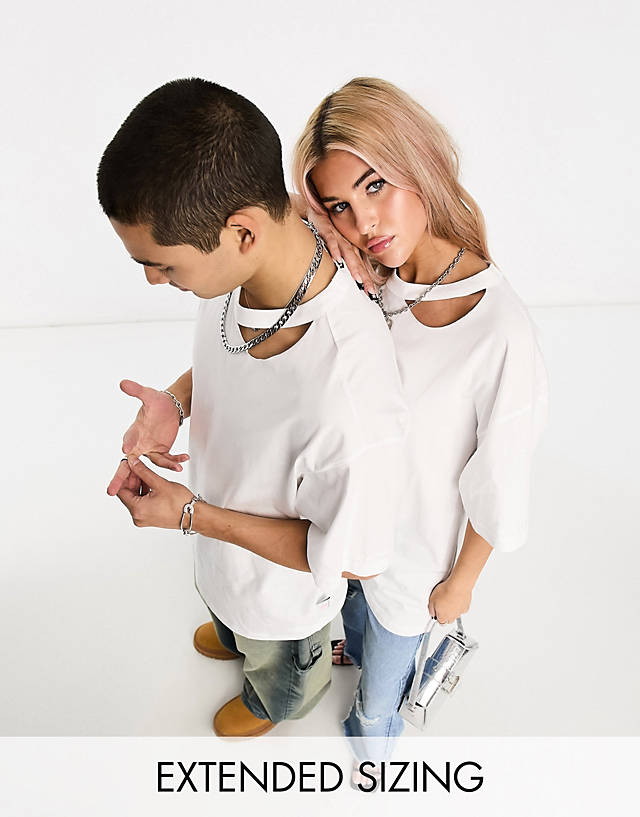 Calvin Klein Jeans - unisex cut out t-shirt in white - exclusive to asos