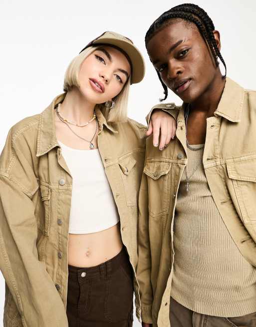 Beige trucker jacket sale