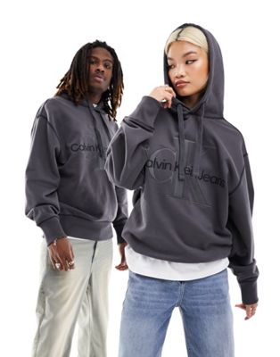 Calvin Klein Jeans Unisex monogram logo hoodie in washed black - ASOS Price Checker