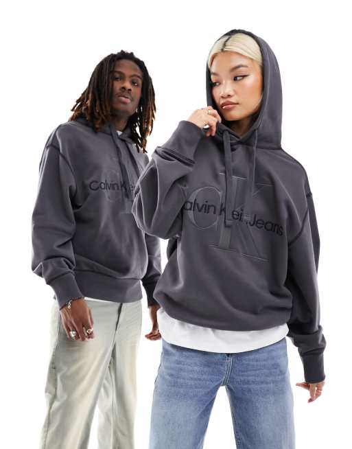 calvin lace Klein Golf Newport half-zip sweater with tape sleeve in white Unisex monogram logo hoodie in washed black