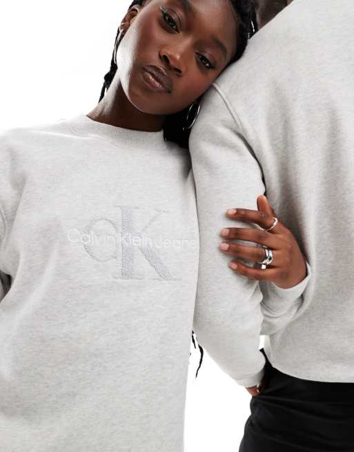 Calvin Klein Jeans unisex monologo sweatshirt in grey ASOS