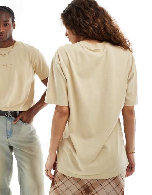 Calvin Klein Jeans – Unisex – Oversize-T-Shirt in verwaschenem Sand mit Monogramm-Logo, 2 von 4
