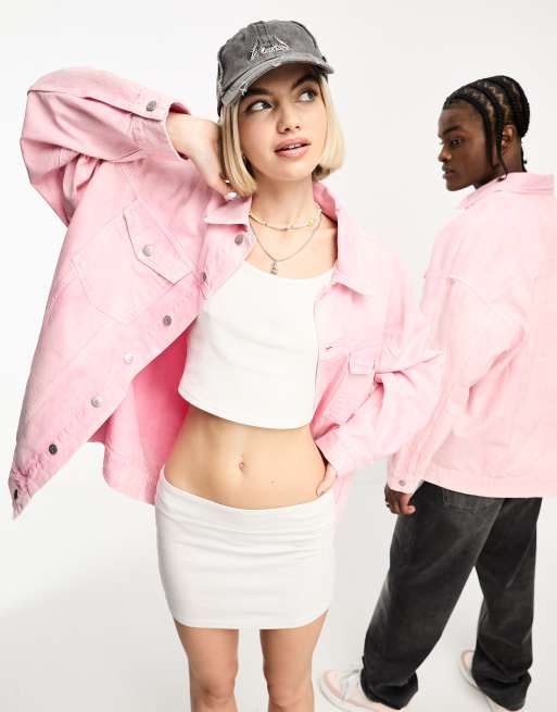 Pink denim cheap jacket oversized