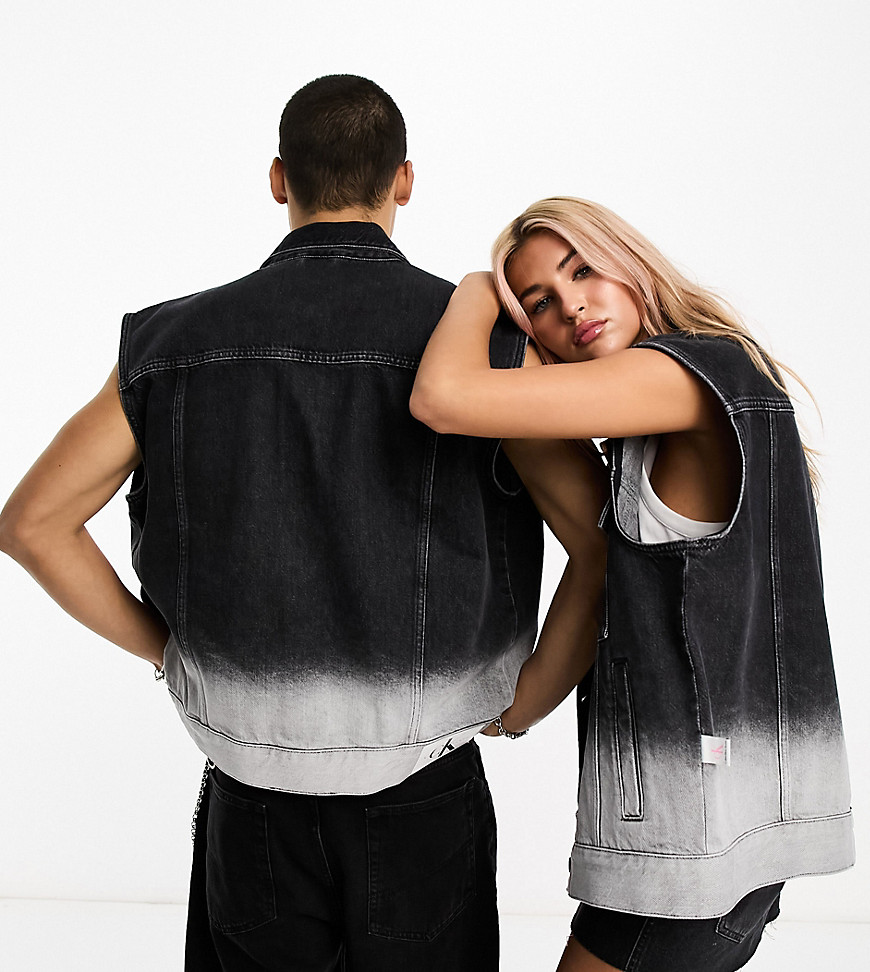 Calvin Klein Jeans Unisex oversized denim vest in black ombre dye - exclusive to ASOS