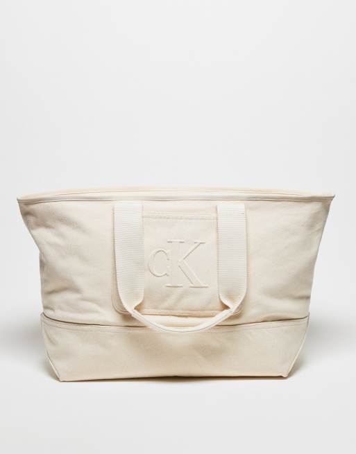 Calvin Klein Jeans - Unisex - Råhvid tote-weekendtaske i kanvas