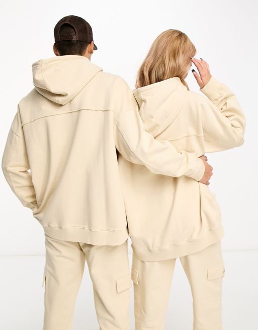 Calvin Klein Jeans Unisex seaming oversized hoodie and sweatpants set in  beige - exc