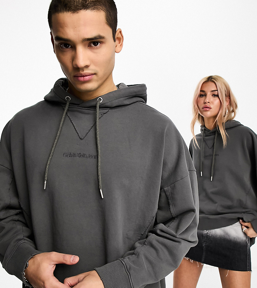 Calvin Klein Jeans Unisex seaming oversized hoodie in grey - exclusive to ASOS