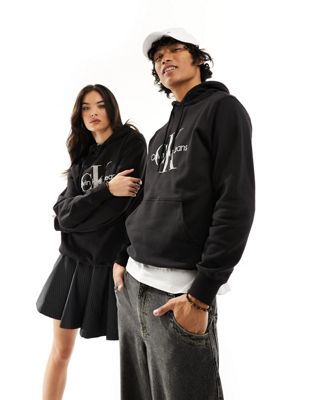 Calvin Klein Jeans unisex seasonal monogram logo regular hoodie in black - ASOS Price Checker
