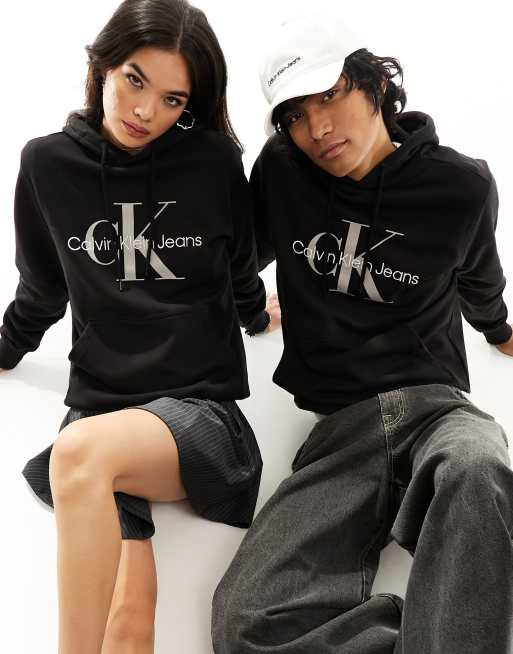 Calvin Klein Jeans unisex seasonal monogram logo regular hoodie in black