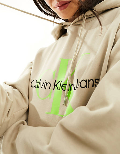 Calvin Klein Jeans unisex seasonal monogram logo regular hoodie in multi |  ASOS