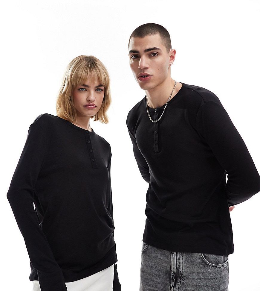 Calvin Klein Jeans Unisex sheer rib henley tee in black - ASOS Exclusive