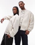 [Calvin Klein Jeans] Calvin Klein Jeans unisex sherpa bomber jacket in off white - ASOS Exclusive 50 Ivory