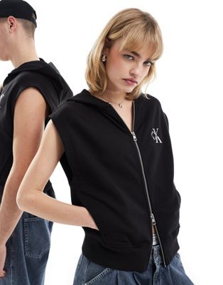 Calvin Klein Jeans Unisex sleeveless vest hoodie in black - ASOS Exclusive