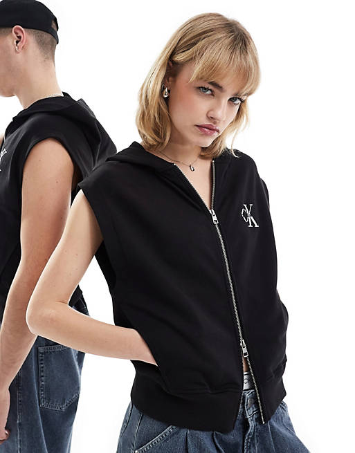 Calvin Klein Jeans Unisex sleeveless vest hoodie in black - ASOS ...