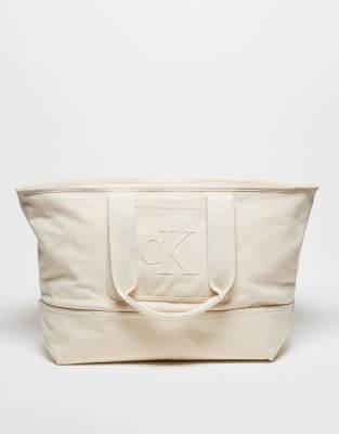 Calvin Klein Jeans - Unisex-Weekender aus Canvas in Wollweiß