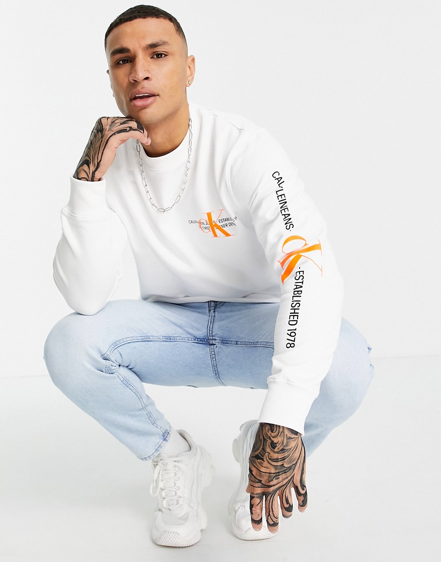 Calvin Klein Jeans urban graphic sweatshirt in white