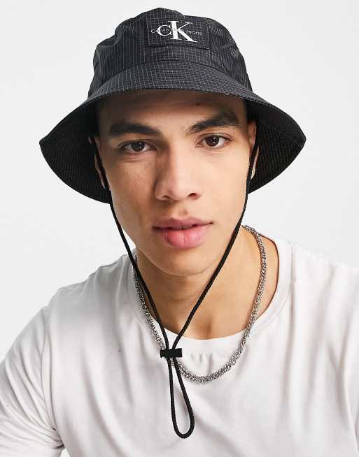 Calvin Klein Jeans – Utility-Anglerhut in Grau mit Gittermuster