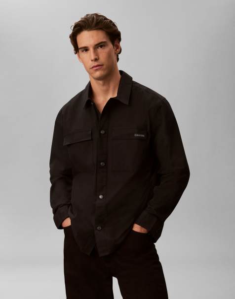 Calvin Klein Jeans utility button front overshirt in jet black - view 1