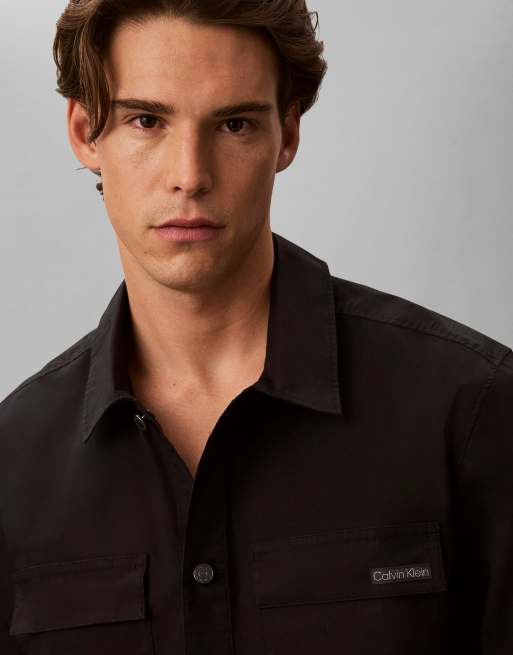 Calvin Klein Jeans utility button front overshirt in jet black, 2 of 4