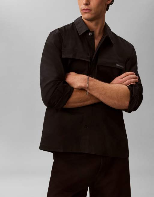 Calvin Klein Jeans utility button front overshirt in jet black, 3 of 4