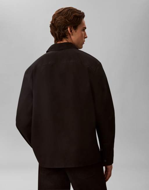 Calvin Klein Jeans utility button front overshirt in jet black, 4 of 4