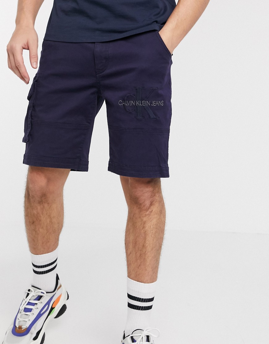 Calvin Klein Jeans utility embroidered logo cargo shorts in navy