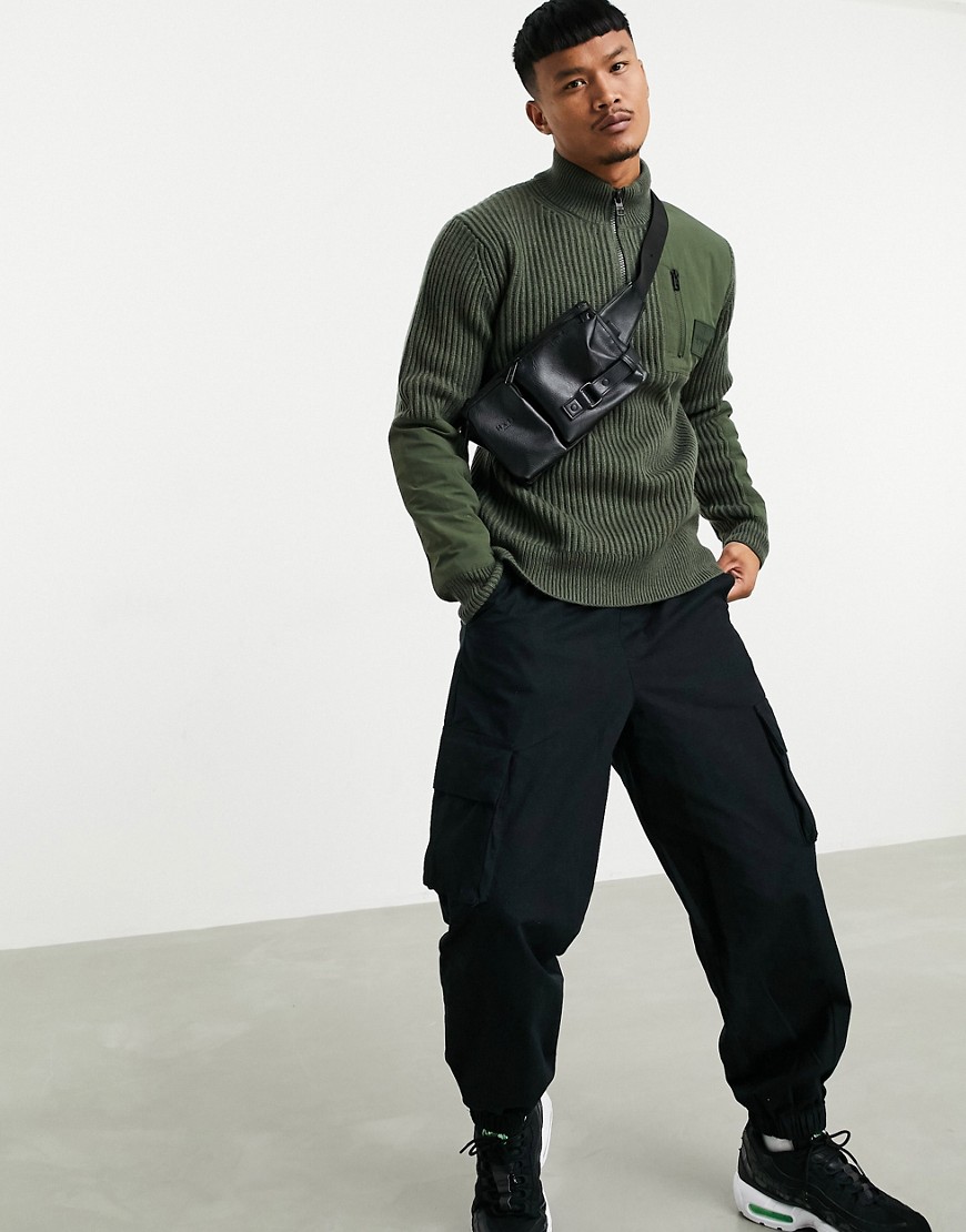 Calvin Klein Jeans utility half-zip sweater with chest pocket in khaki-Green