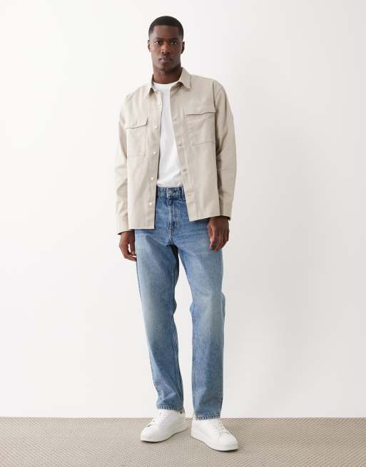 Calvin Klein Jeans utility overshirt in light beige, 2 of 5